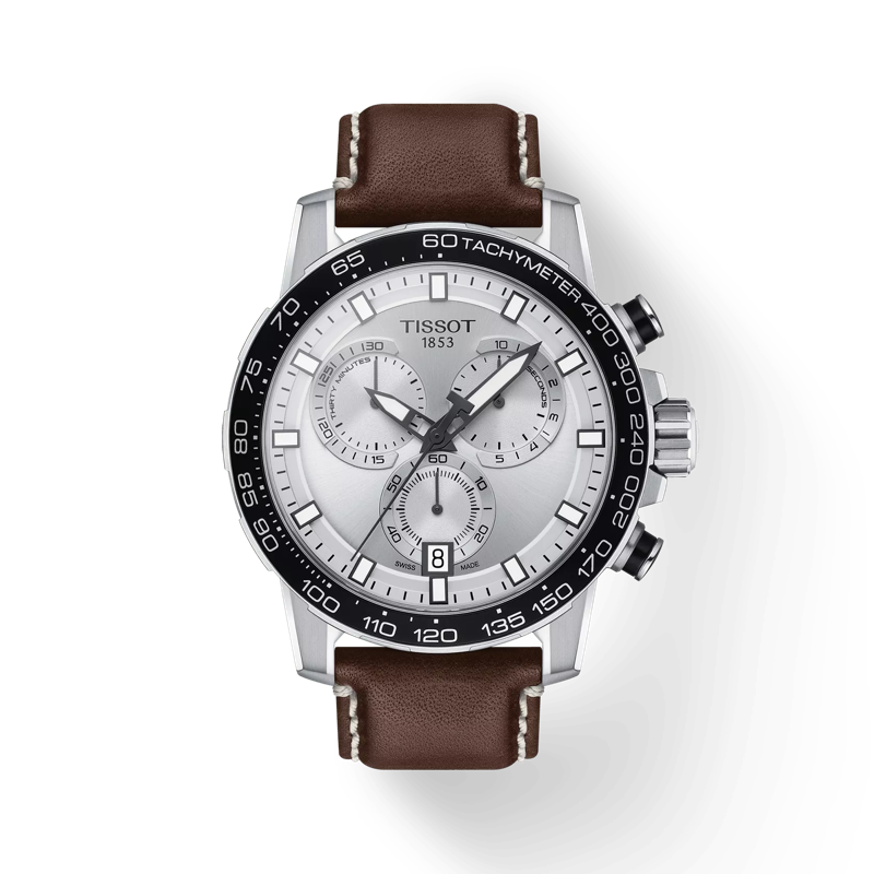 Front view of the watch Tissot Supersport Chrono with shadow
