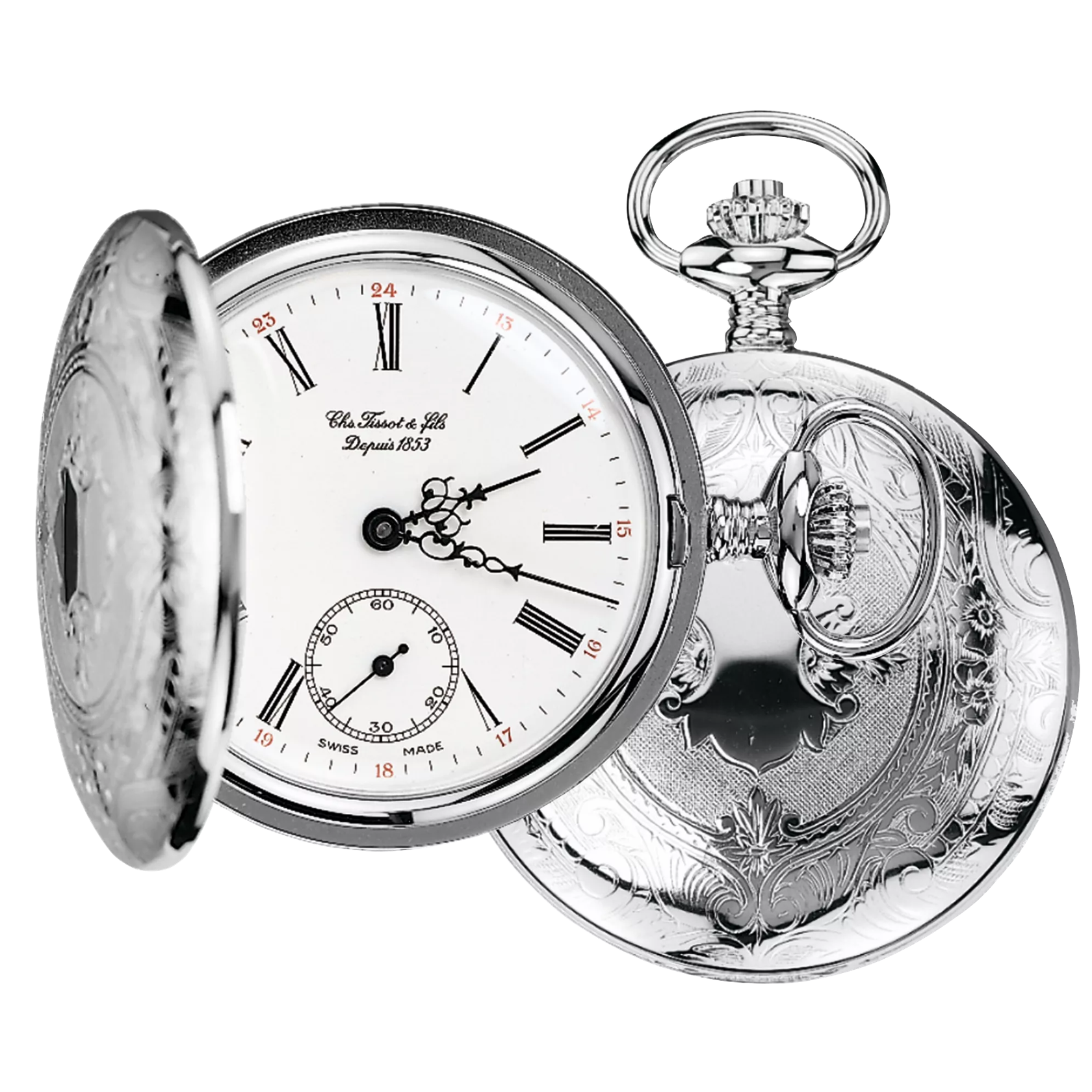 Front view of the watch Tissot Savonnette Mechanical