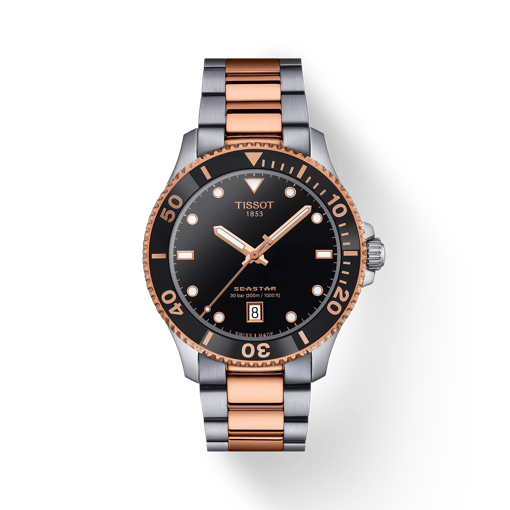 Front view of the watch Tissot Seastar 1000 Quartz 40mm with shadow