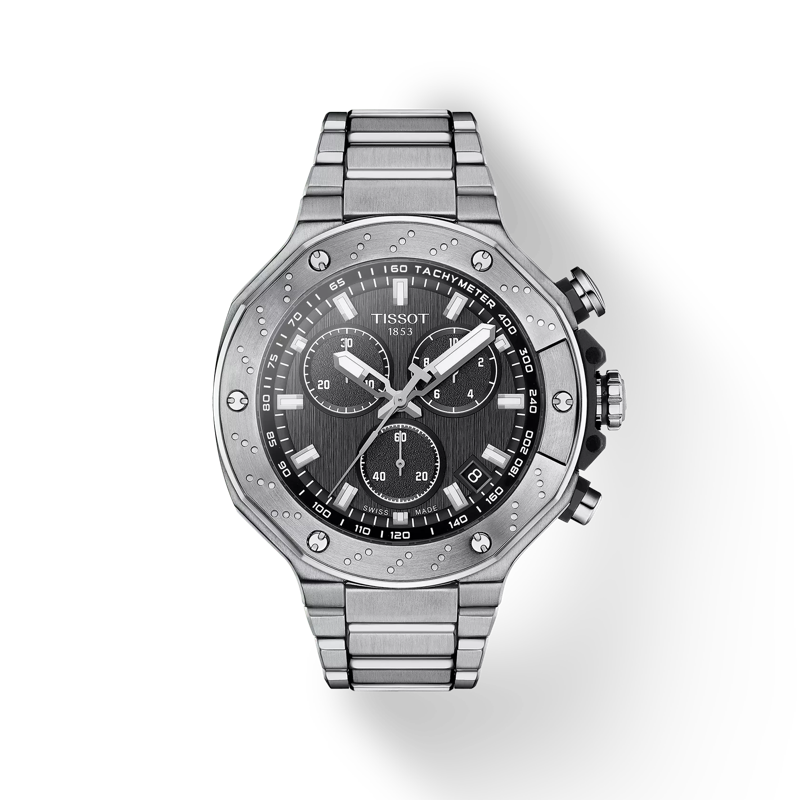 Front view of the watch Tissot T-Race Chronograph with shadow