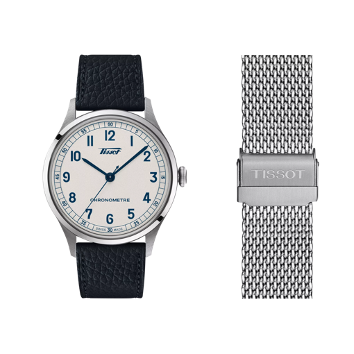 Vorderansicht der Uhr TISSOT HERITAGE 1938 AUTOMATIC COSC mit zusätzlichem Armband