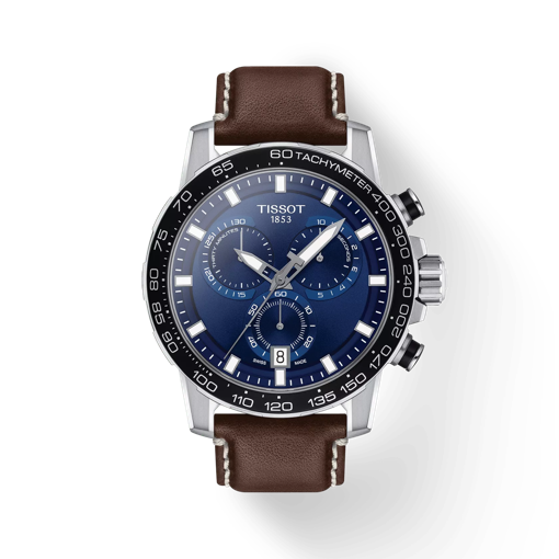 Front view of the watch Tissot Supersport Chrono with shadow