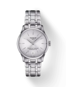 Front view of the watch Tissot Chemin des Tourelles Powermatic 80 34 mm with shadow