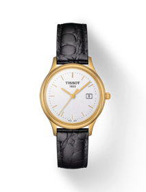 Front view of the watch Tissot Nordic Gold Lady with shadow