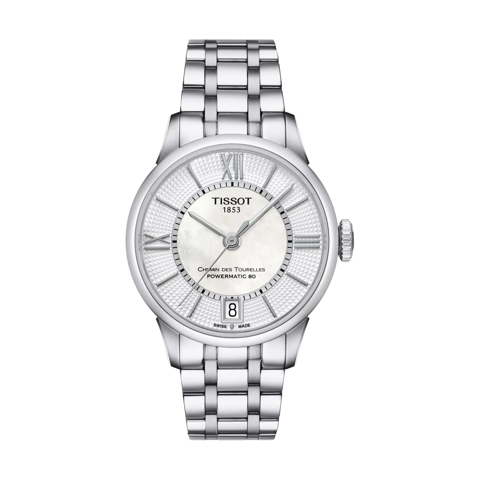 Front view of the watch Tissot Chemin des Tourelles Powermatic 80 Lady
