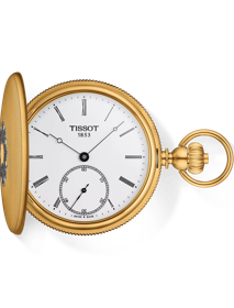 Front view of the watch Tissot Savonnette Mechanical with shadow