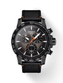 Vorderansicht der Uhr Tissot Supersport Chrono Basketball Edition mit Schatten