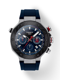 Front view of the watch Tissot T-Race MotoGP™ Automatic Chronograph 2024 Limited Edition with shadow