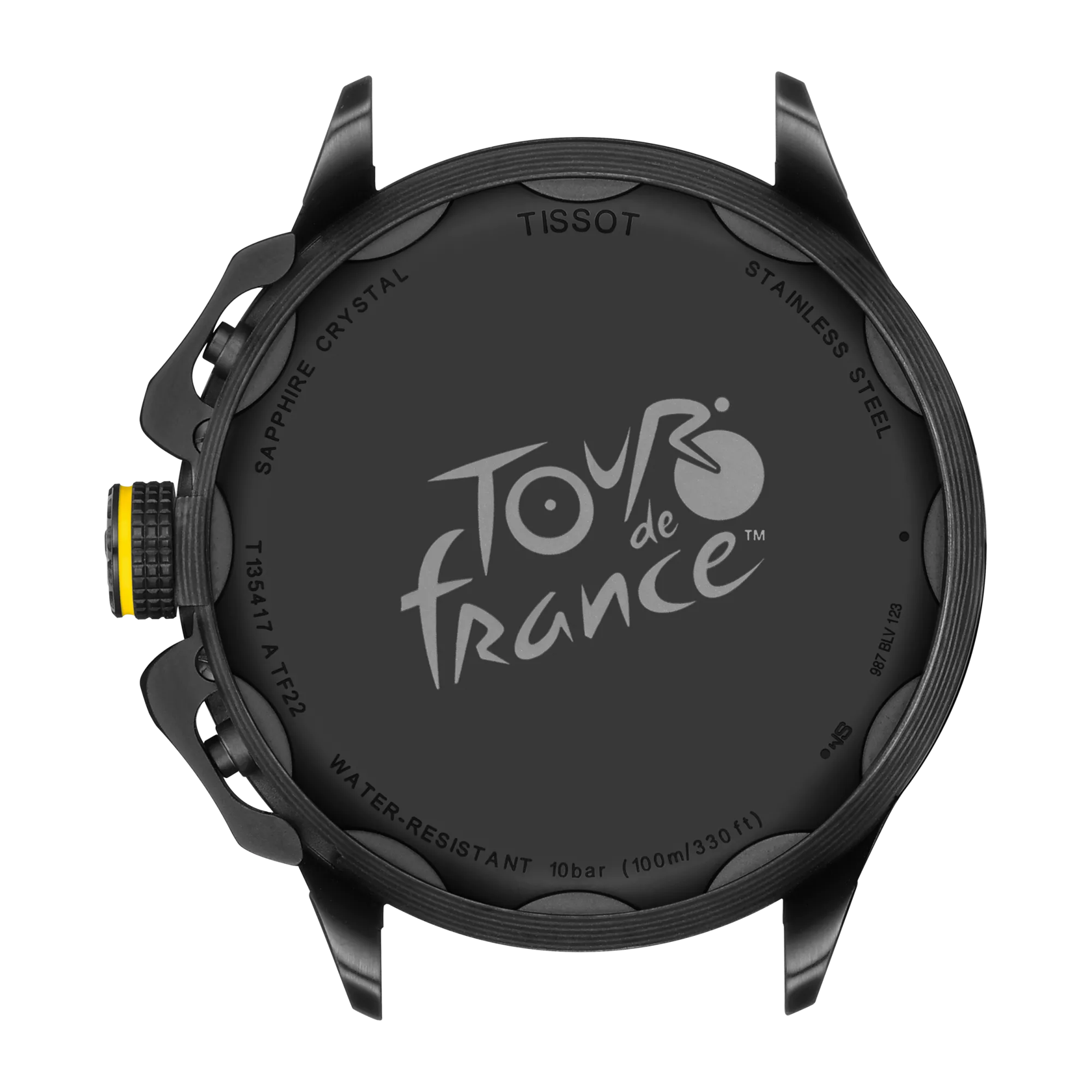 Vista posterior de la caja del reloj Tissot T-Race Cycling Tour de France  2022 Special Edition