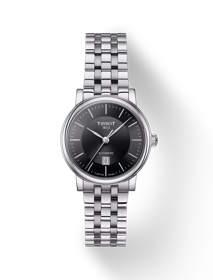 Vue de face de la montre Tissot Carson Premium Automatic Lady avec ombre