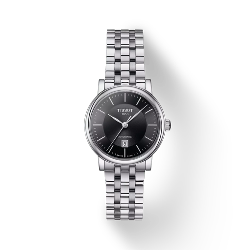 Front view of the watch Tissot Carson Premium Automatic Lady with shadow