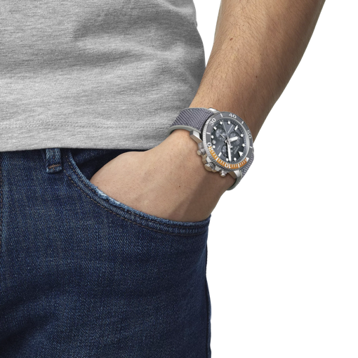 Simulation of the watch Tissot Seastar 1000 Chronograph on a wrist