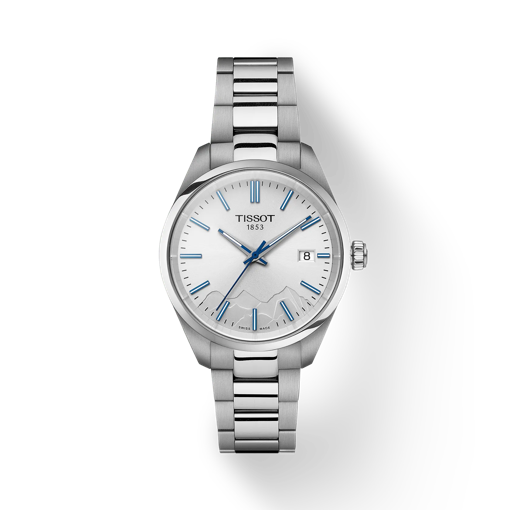 Front view of the watch Tissot PR 100 Jungfraubahn Quartz 34mm with shadow