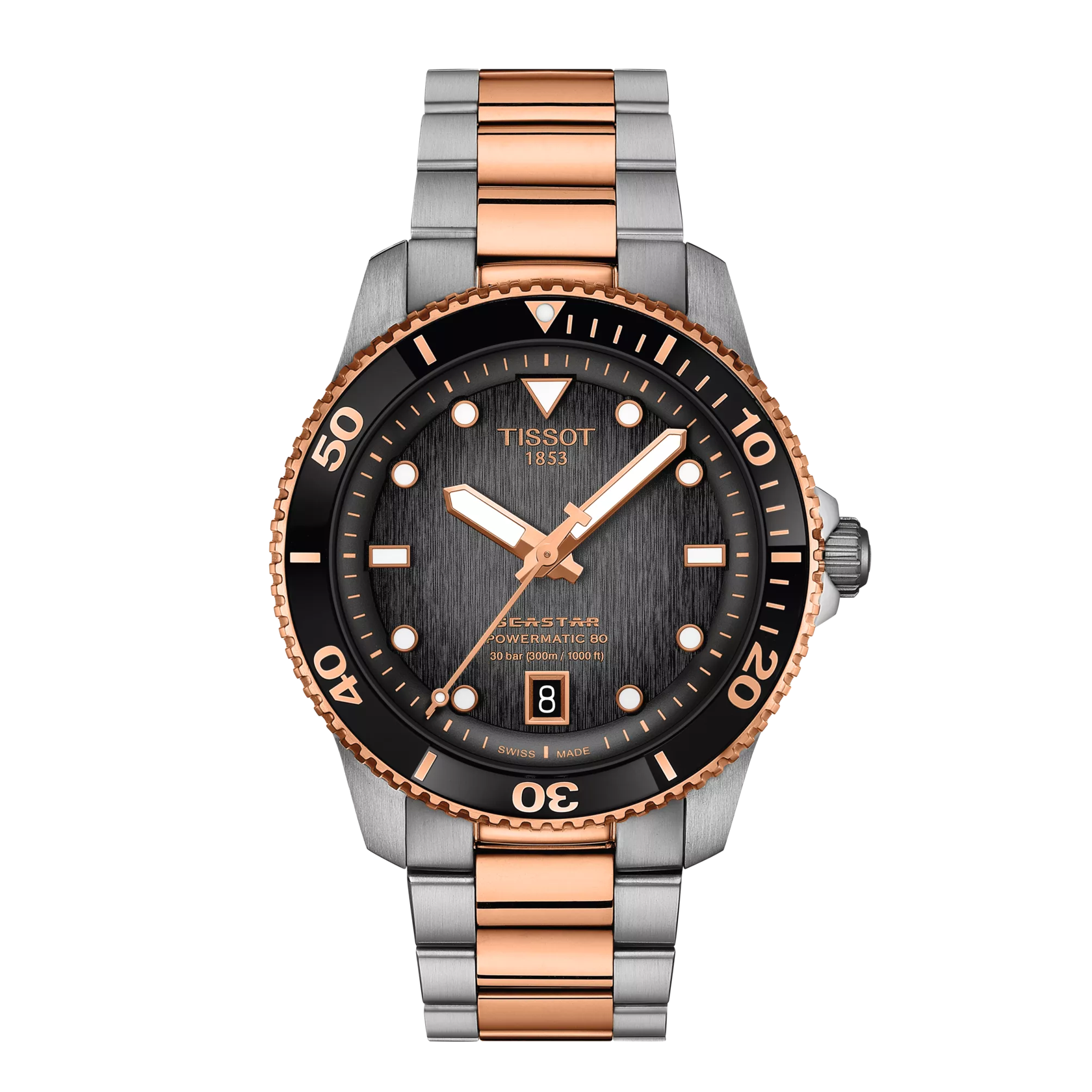 Front view of the watch Tissot Seastar 1000 Powermatic 80 40mm