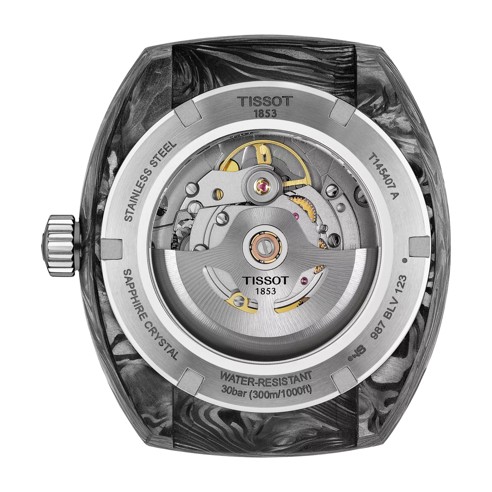 Back view of the watch case Tissot Sideral S Powermatic 80
