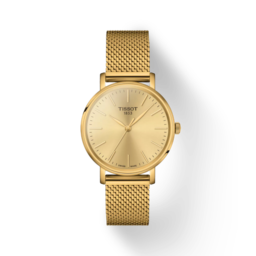 Front view of the watch Tissot Everytime 34mm with shadow