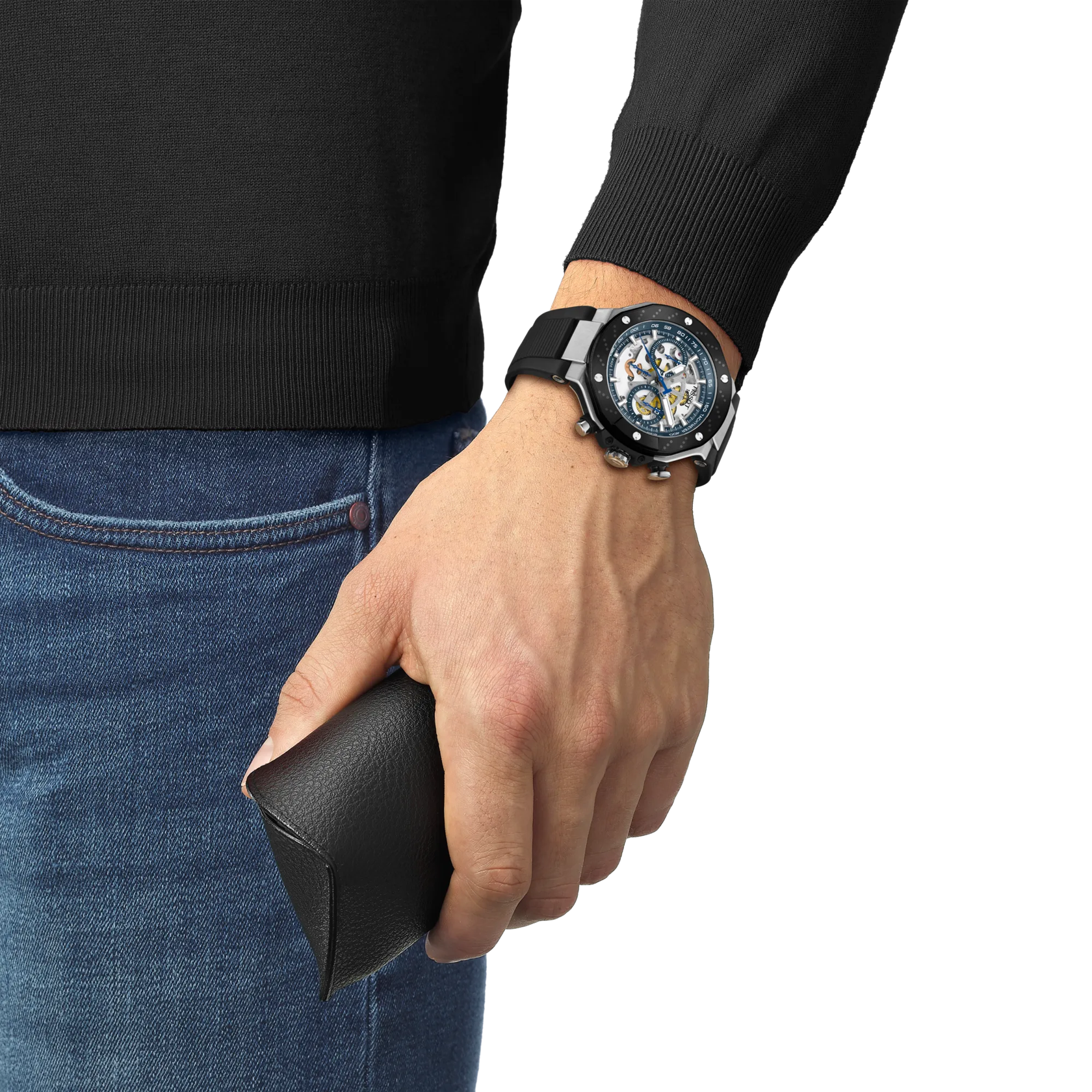 Simulation of the watch Tissot T-Race MotoGP Automatic Chronograph (2025) on a wrist