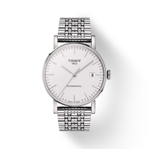 Front view of the watch Tissot Everytime Swissmatic 40mm with shadow