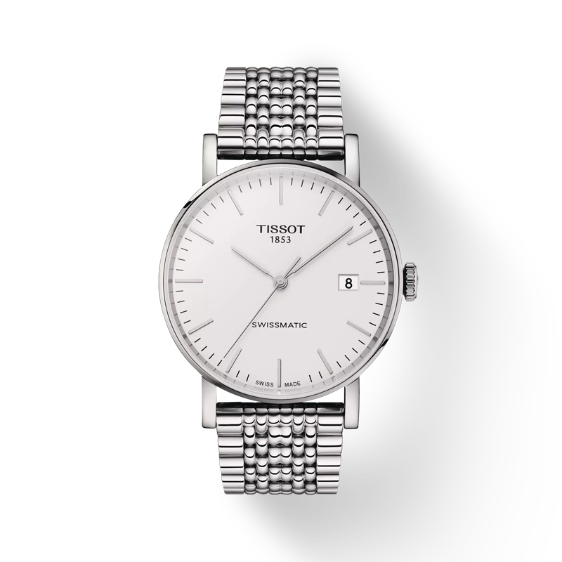 Front view of the watch Tissot Everytime Swissmatic 40mm with shadow