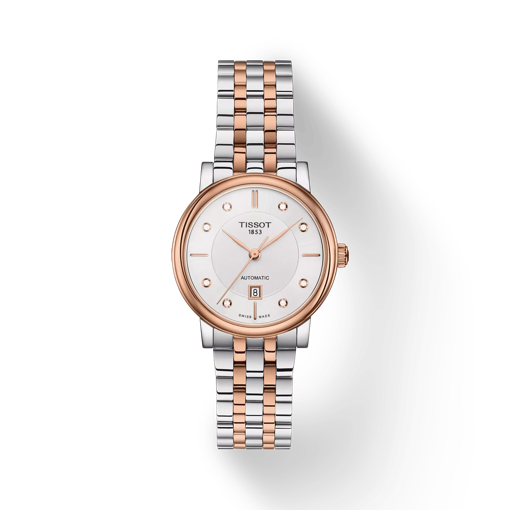 Vorderansicht der Uhr Tissot Carson Premium Automatic Lady mit Schatten