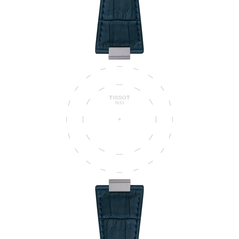 Zoom auf die Gehäusehörner von Original Tissot Lederarmband dunkelblau für PRX-Modelle mit 40 mm Durchmesser