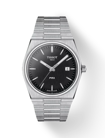 Vorderansicht der Uhr Tissot PRX 40mm mit Schatten