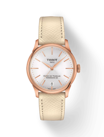 Front view of the watch Tissot Chemin des Tourelles Powermatic 80 34 mm with shadow