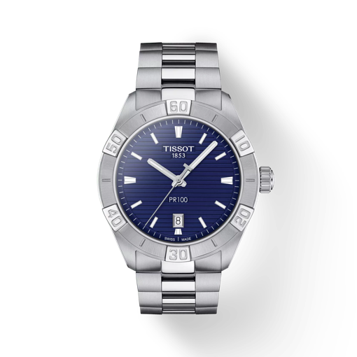 Front view of the watch 티쏘 PR 100 Sport 젠트 with shadow