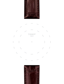 Zoom auf die Gehäusehörner von Original Tissot Lederarmband braun Bandanstoß 20 mm