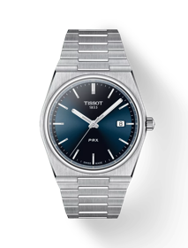 Vorderansicht der Uhr Tissot PRX 40mm mit Schatten
