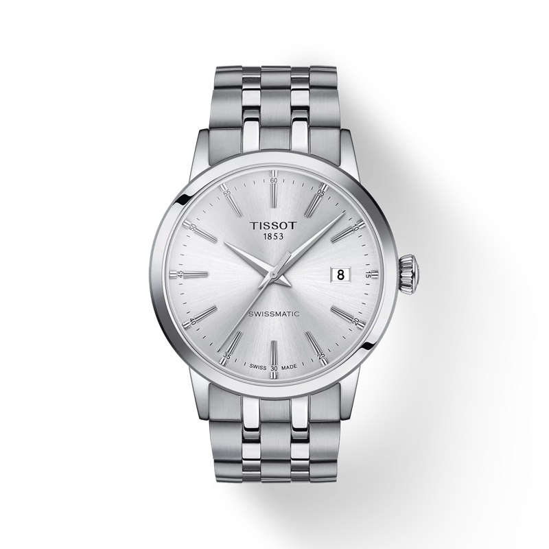 Front view of the watch Tissot Classic Dream Swissmatic with shadow