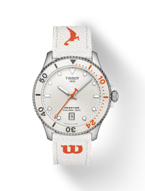 Vorderansicht der Uhr Tissot Seastar Wilson WNBA mit Schatten