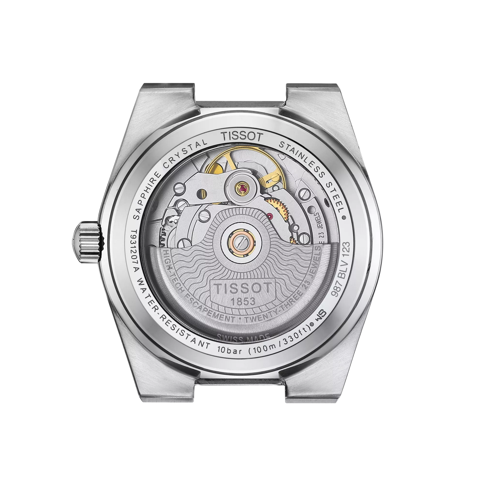 Back view of the watch case Tissot PRX Powermatic 80 Steel & 18K Gold Bezel 35mm