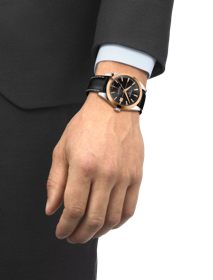 Simulation of the watch Tissot Gentleman Powermatic 80 Silicium Solid 18K Gold bezel on a wrist
