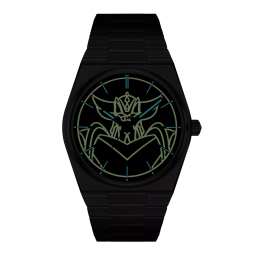 Vorderansicht der Uhr Tissot PRX UFO Robot Grendizer 40mm im Nachtmodus