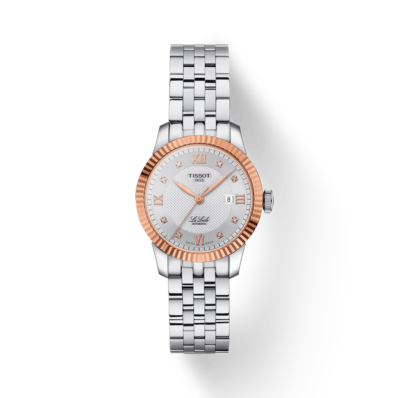 Front view of the watch Tissot Le Locle 29mm 18k Gold Bezel with shadow