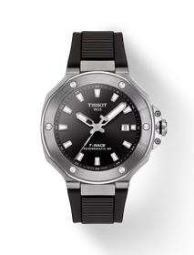 Vorderansicht der Uhr Tissot T-Race Powermatic 80 41mm mit Schatten