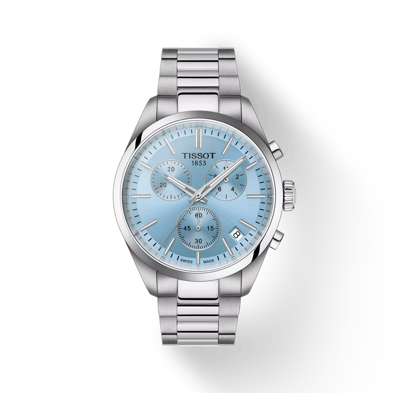 Front view of the watch Tissot PR 100 Chronograph with shadow