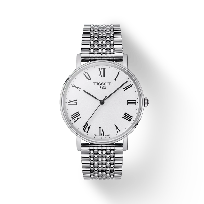 Front view of the watch Tissot Everytime 38mm with shadow