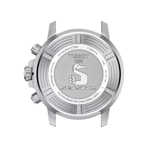 Back view of the watch case Tissot Seastar 1000 Quartz chronograph