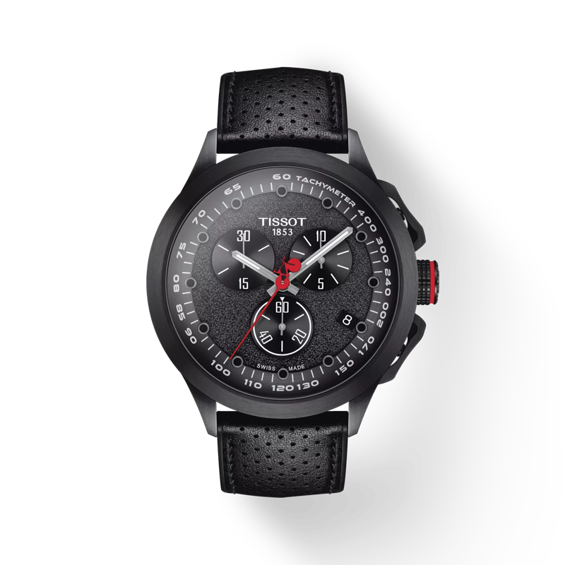 Front view of the watch Tissot T-Race Cycling Vuelta 2022 Special Edition with shadow