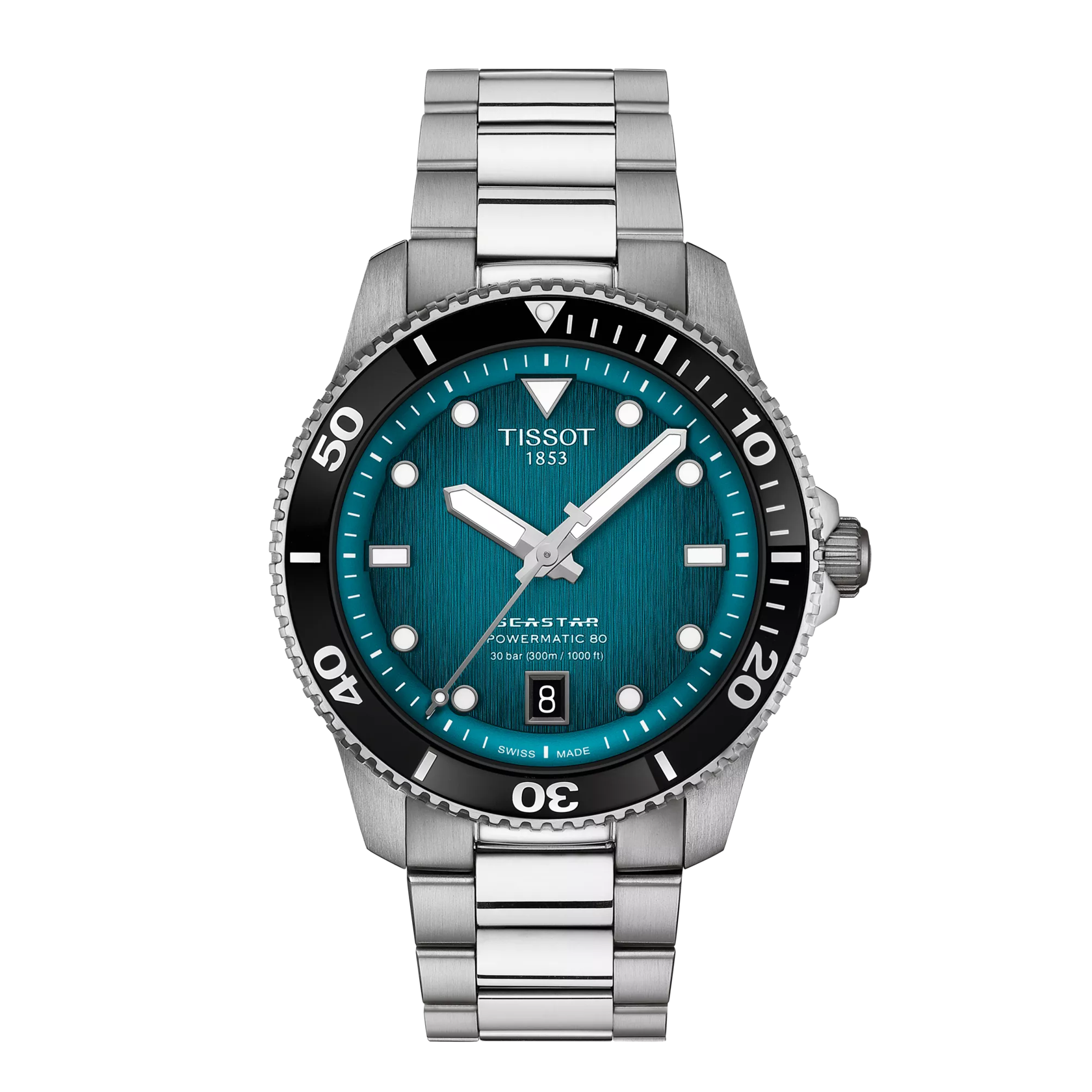 Front view of the watch Tissot Seastar 1000 Powermatic 80 40mm