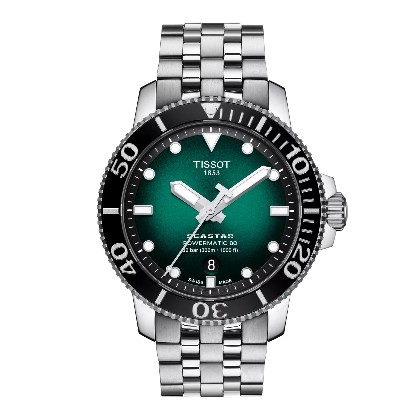 Front view of the watch Tissot Seastar 1000 Powermatic 80