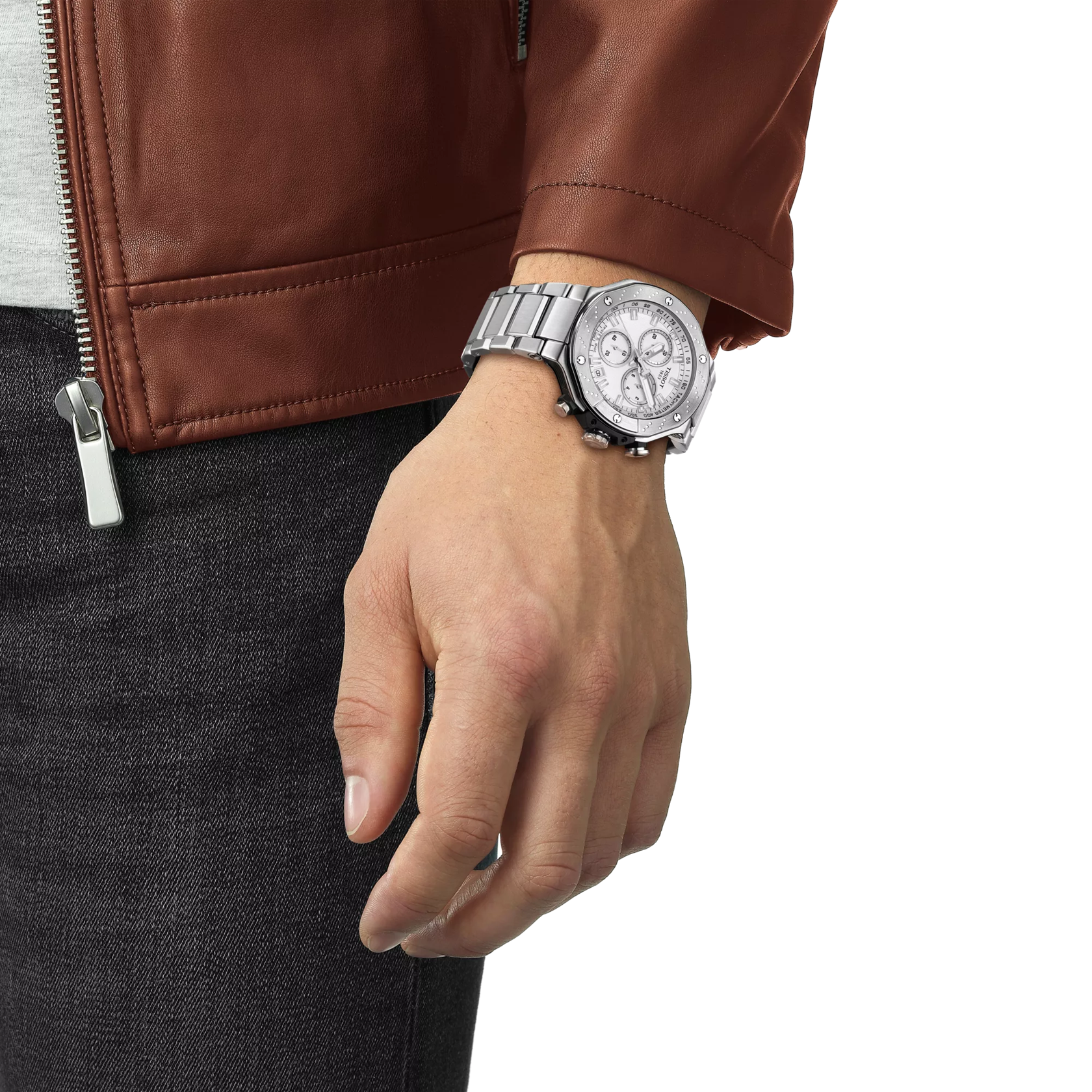 Simulation of the watch Tissot T-Race Chronograph on a wrist