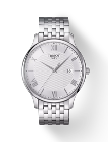 Front view of the watch Tissot Tradition with shadow