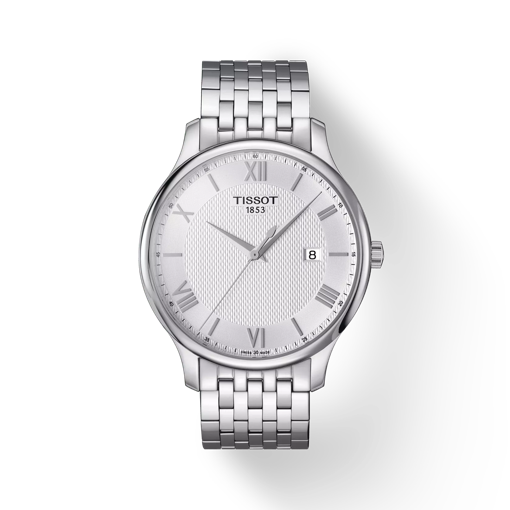 Vorderansicht der Uhr Tissot Tradition mit Schatten