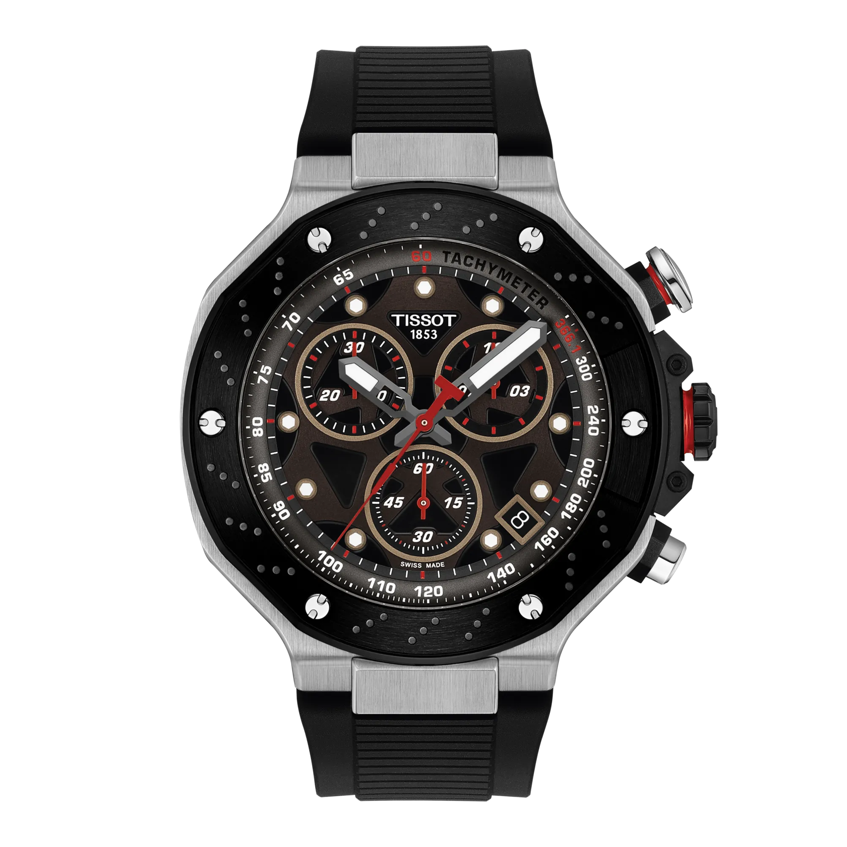 Front view of the watch Tissot T-Race MotoGP Quartz Chronograph (2025)