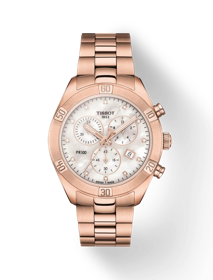 Front view of the watch Tissot PR 100 Sport Chic Chronograph with shadow