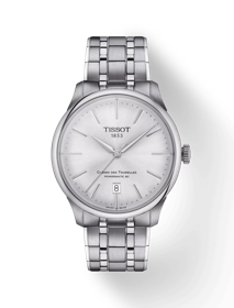 Front view of the watch Tissot Chemin des Tourelles Powermatic 80 39 mm with shadow