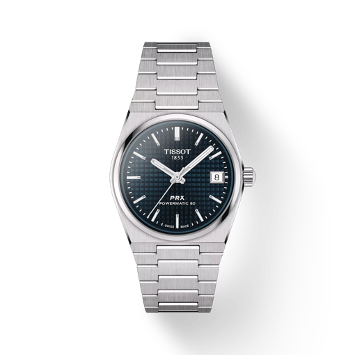 Vorderansicht der Uhr Tissot PRX Powermatic 80 35mm mit Schatten